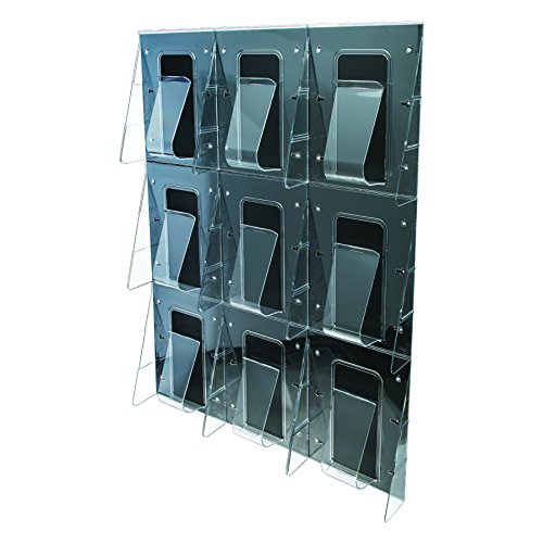 Deflecto 56801 Stand-tall 1-piece literature rack for magazines, 9 unbreakable pockets, clear