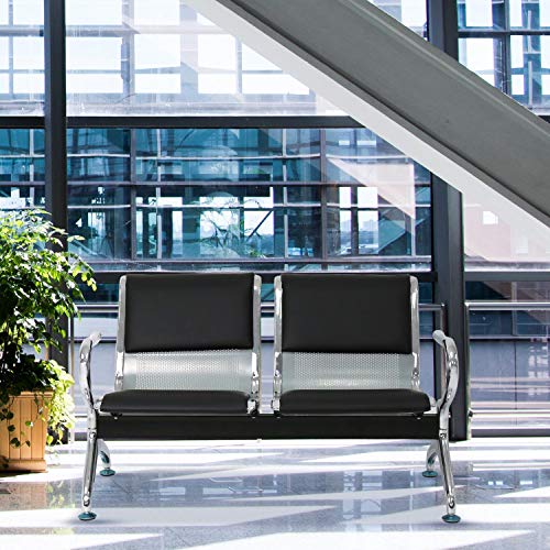Peach Tree Reception Chairs Waiting Room Chair with Black Leather, Lobby Chairs for Reception Room, Office, Airport Reception Bench (5 Seat, Black)