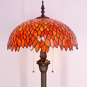 WERFACTORY Tiffany Floor Lamp Red Orange Wisteria Stained Glass Standing Reading Light 16X16X64 Inches - S523R Series