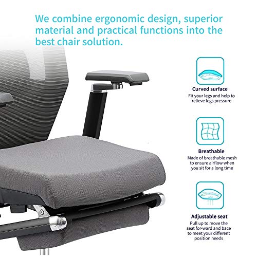 AMILZ Ergonomic Office Chair, Adjustable Chair with Lumbar Support, High Back Breathable Mesh, Thick Cushion Seat, Adjustable Headrest, Armrests and Seat, Footrest with Soft Cushion