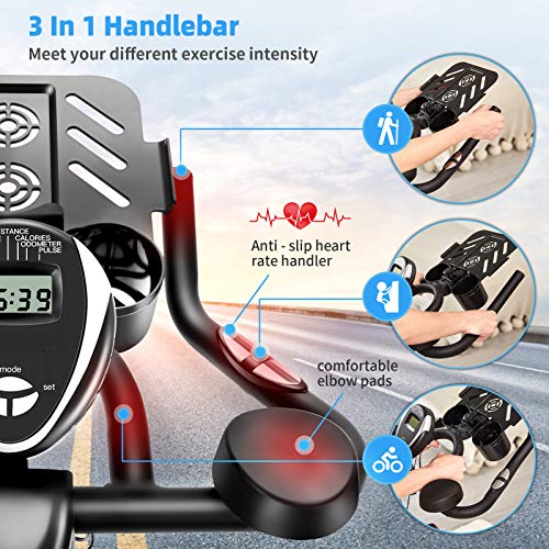 FUNMILY Indoor Cycling Bike, Stationary Exercise Cycle for Home Cardio Workout Fitness with 10 Level Adjustable Magnetic Resistance, LCD Monitor, Larger Seat and Heart Rate Handlebar
