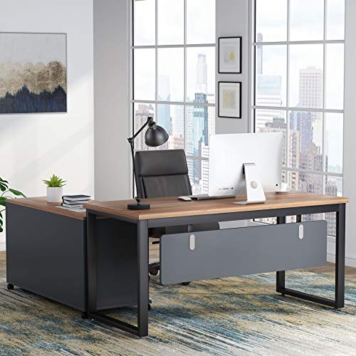 Tribesigns L-Shaped Computer Desk with 47 Inch File Cabinet Set, Large Computer Office Desk Table with Storage Shelves, Industrial Business Furniture with Printer Filing Stand for Home Office