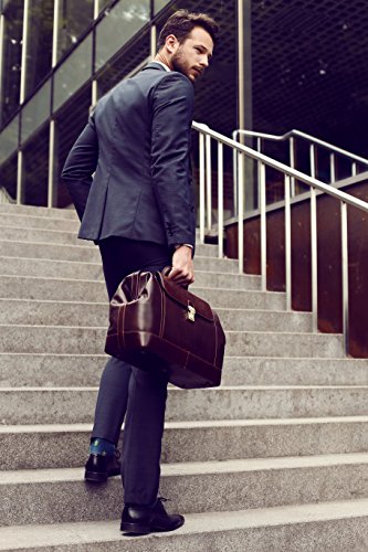 Leather Doctor Bag with Key Lock - Full grain Medical Handbag Doctors Briefcase Dyed by Vegetable Tanning Para Satchel Vintage Unisex - Time Resistance
