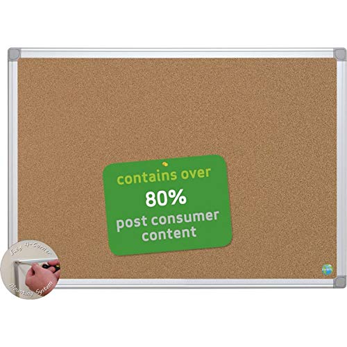 Bi-silque Cork Board with Mount Hardware, 6 by 4-Feet, Aluminum Frame