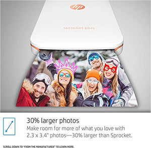 HP Sprocket Plus Instant Photo Printer, Print 30% Larger Photos on 2.3x3.4 Sticky-Backed Paper – White (2FR85A)