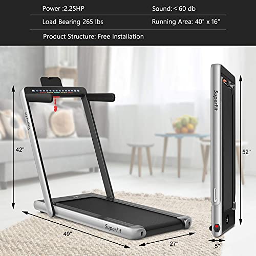 Goplus 2 in 1 Folding Treadmill, 2.25HP Under Desk Electric Treadmill, Installation-Free, with Dual Display, Bluetooth Speaker, Remote Control, APP Control, Walking Jogging Machine for Home/Office Use