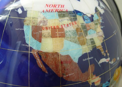 Unique Art 21-Inch Tall Blue Lapis Ocean Table Top Gemstone World Globe with Silver Tripod and Separated State Stones