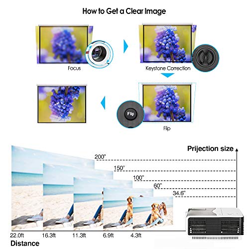 Bluetooth Projector WIFI 5000 Lumens Android Wireless Home Theater Cinema Support Full HD 1080P 200" with HDMI USB VGA Port for iPhone iPad PC Smartphone