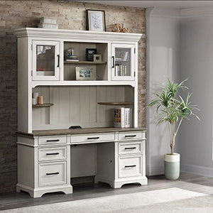 Intercon Drake Home Office 66" Wide Credenza, Rustic White & French Oak Furniture