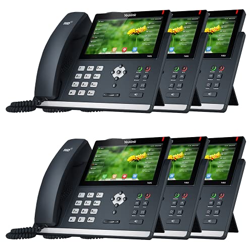 TWAComm.com Yealink SIP-T48S Business Phone System: Starter Pack with Voicemail, Auto Attendant, Extensions, Call Recording & Free Service for 1 Year (6 Phone Bundle)