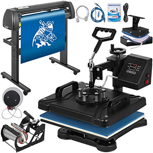 Mophorn Heat Press Machine 12x15 inch 5in1 T-Shirt Heat Press and Vinyl Cutter 34 inch Plotter Machine 870mm Paper Feed Vinyl Cutter Plotter