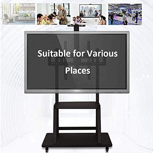YokIma TV Floor Shelf for 65-98" TVs, Stainless Steel, Black, Wheels, Height Adjustable