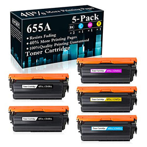 5-Pack (2BK+C+M+Y) 655A | CF450A CF451A CF452A CF453A Toner Cartridge Replacement for HP Color Laserjet Enterprise M652n M652dn M653dn M653x MFP M681dh MFP M681f MFP M681f MFP M681z MFP M682z Printer