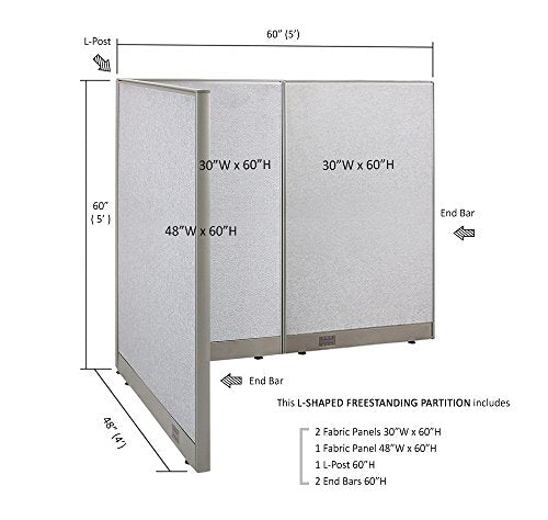 GOF Freestanding L Shaped Office Partition - Large Fabric Room Divider Panel, 48" D x 60" W x 60" H