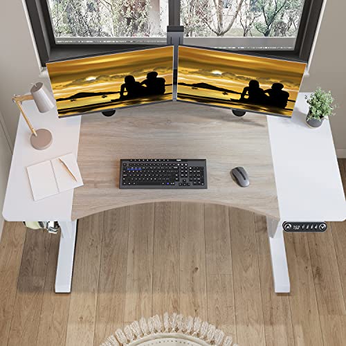 Jceet Dual Motor Electric Standing Desk - Adjustable Height Sit Stand Computer Desk - White Frame/Oak and White Top