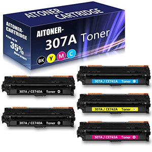 5 Pack (2BK+1C+1M+1Y) Compatible for 307A | CE740A CE741A CE742A CE743A Remanufactured Toner Cartridge Replacement for HP Color CP5220 CP5225 CP5225n CP5225dn Printer Ink Cartridge