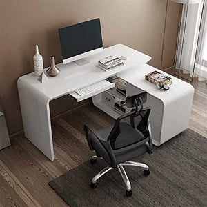 SYLTER Modern White Office Conference Computer Desk with Bookshelves and Drawers