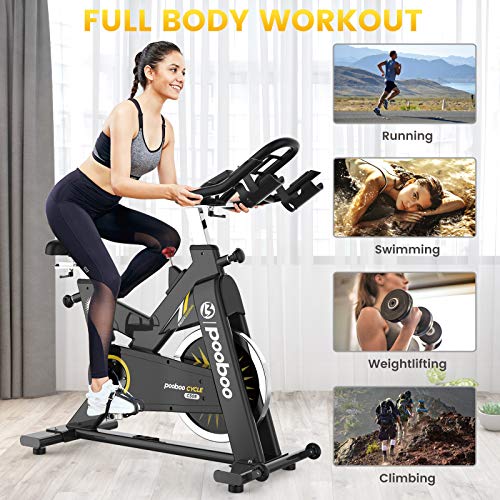 pooboo Exercise Bike Indoor Cycling Bike Stationary Bike-Belt Drive Cardio Bike with 44LBS Flywheel (gamboge)