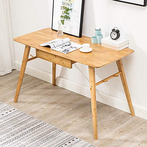 LIUXR Computer Desk, Bamboo Writing Desk Simple Style Office Desk Study Desk Home Sturdy Conference Table with Drawer Dining Table, for Home Office Workstation,Wood Color_100x60x72cm