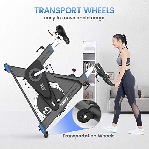 pooboo Exercise Bike Belt Driven Indoor Cycling Bike Commercial Standard Stationary Bike with 44lbs Flywheel for Professional Cardio Workout (Black and Blue)