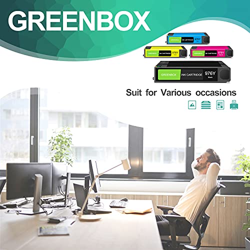 GREENBOX Remanufactured Ink Cartridge Replacement for HP 976Y 976Y for HP PageWide Pro 552dw 577dw MFP Printer 577z MFP Printer（1 Black 1 Cyan 1 Magenta 1 Yellow）