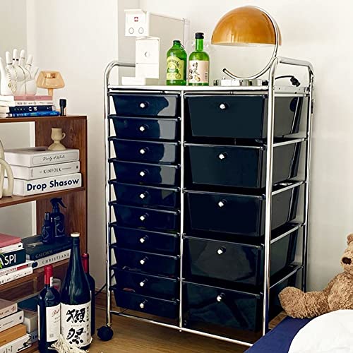 WAHHWF 15 Drawers Rolling Storage Cart with Wheels, Multipurpose Organizer - Plastic Drawer Cart
