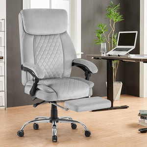 HOMYEDAMIC Velvet Ergonomic Office Chair with Footrest - Executive Computer Recliner (7013-Grey Upgrade)