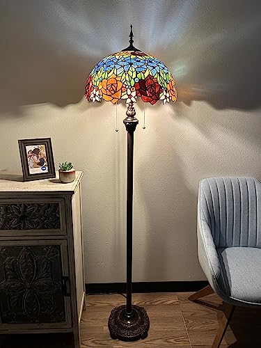 Enjoy Decor Lamps Tiffany Floor Lamp with Stained Glass Rose Flowers - LED Bulbs - H64*W16 in