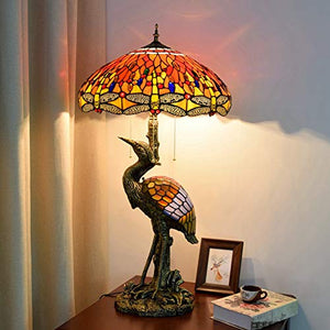 Xiaochen Antique Reading Lamp 18" Tiffany Style Large Table Lamp - Red Dragonfly Desk Lamp for Living Room, Study, Bedroom - Female Color