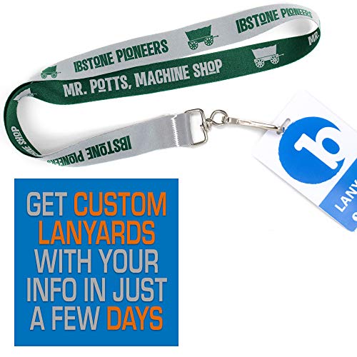 Buttonsmith Sporty Mascots Lanyard - Pack of 25 - Choose Background Color, Font Color, Font Style and Icon - Personalize with Your Name or Text - Made in the USA