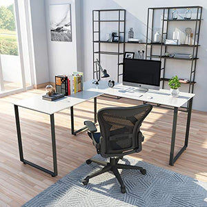 L-Shaped Corner Desk, Industrial Office Corner Desk PC Table Writing Workstation for Home Office Large L Study Desk Executive Office Desk with Adjustable Foot Pads, White