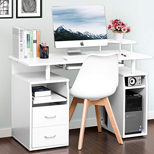 Zebery Desktop Computer Desk with Drawers Shelves, Student Study Writing Desk Gaming Desk Laptop Desk Workstation for Home Office