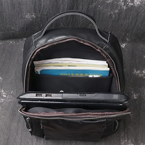 KTNG Travel Men's Leather Large Business Backpack,Cowhide School 15-inch Laptop Daypack, Women's Large-Capacity Travel Rucksack (Color : Black, Size : 11x31x44cm)