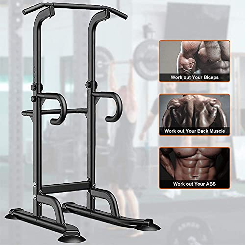 GREARDEN Power Tower Dip Station Pull Up Bar Exercise Tower Adjustable Pull Up Station Pull Up Tower Bar for Home Gym Multi-Function Strength Training Fitness Equipment
