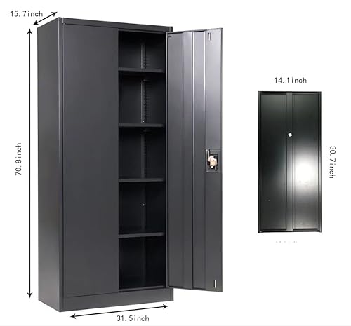 Generic Metal Storage Cabinet with 2 Doors and 4 Shelves, Lockable Steel - Grey