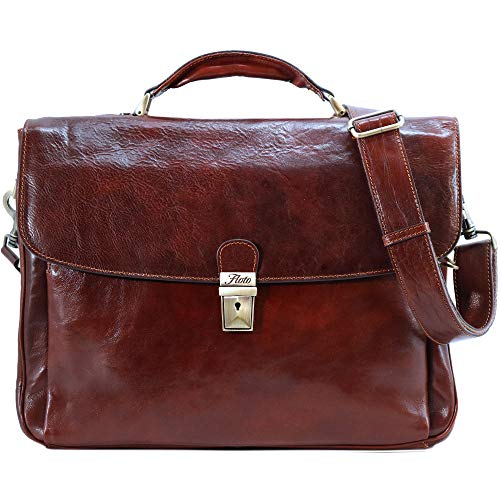Firenze Laptop Leather Briefcase in Vecchio Brown