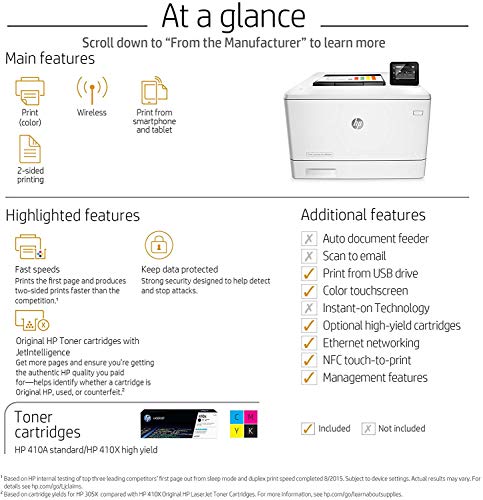 HP LaserJet Pro M452dw Wireless Color Laser Printer with Duplex Printing (CF394A)