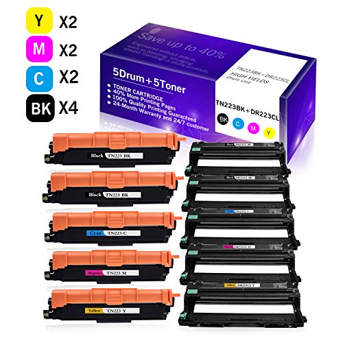 10-Pack(5Drum+5Toner) Compatible High Yield DR-223CL DR223CL Drum Units TN-223 TN223 Toner Cartridge Replacement for HL-L3210CW HL-L3270CDW HL-L3290CDW MFC-L3710CW Printer
