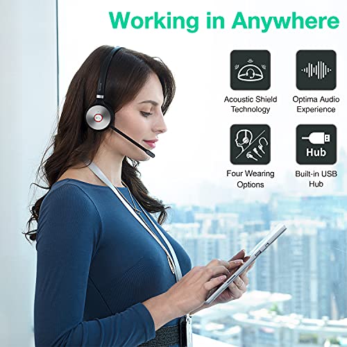 Yealink WH66 Wireless DECT Headset - Teams Certified, Dual Ear Stereo Headset with Touch Screen
