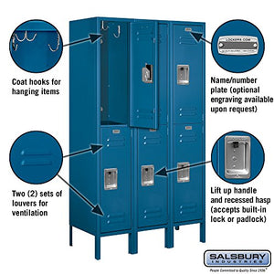 Salsbury Industries Double Tier Metal Locker, Blue - 36" Wide x 5' High x 15" Deep (62355BL-U)