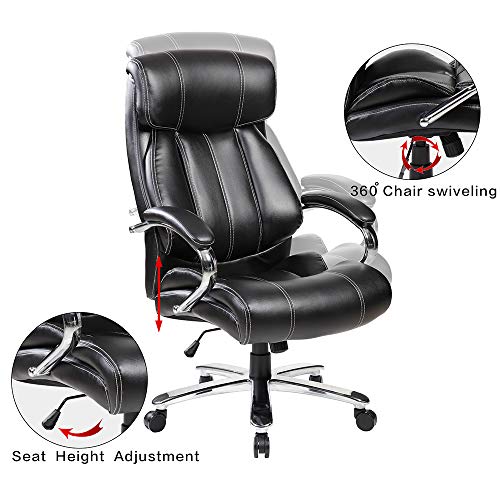 United Office Chair 9352BR 9352Bk High Back Leather Big and Tall 400 LBS Executive Swivel Office Computer Desk Chair (Black)