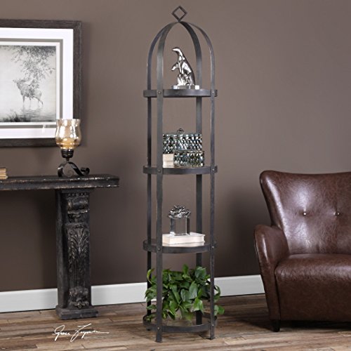 My Swanky Home Industrial Iron Straps Cloche Etagere | Modern Metal Round Tall Shelf Shelves