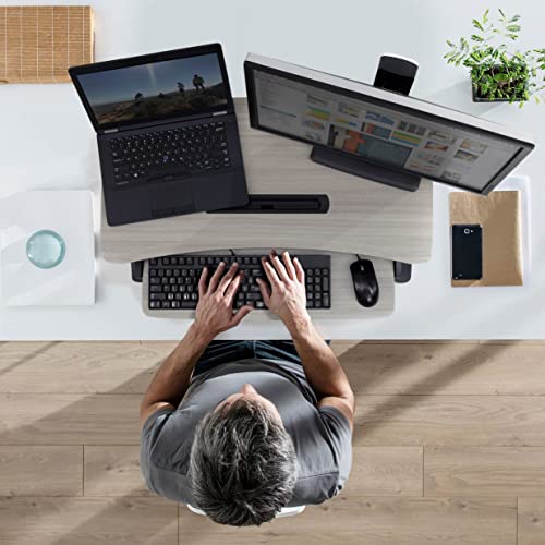 Ergotron WorkFit-Z Mini Small Standing Desk Converter - 31 Inch Width, Grey Woodgrain
