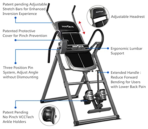 INNOVA HEALTH & FITNESS ITX1200 Inversion Table with Adjustable Stretch Bars for Optimal Slope Inversion and Full Body Stretch
