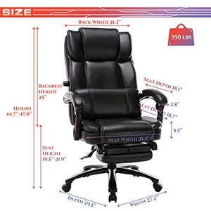 Big&Tall Office Chair with Footrest- High Back Executive Computer Desk Chair with Adjustable Built-in Lumbar Support, Angle Recline Locking System Thick Padded (Black)