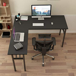 DlandHome Reversible L-Shaped Desk Large Corner Desk Folding Table Computer Desk Home Office Table Computer Workstation, Black, ND11