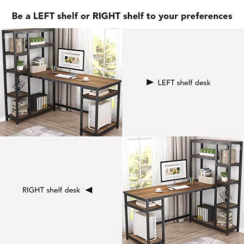 Tribesigns 67" Reversible Large Computer Desk with 9 Storage Shelves, Office Desk Study Table Writing Desk Workstation with Hutch Bookshelf for Home Office, Oak