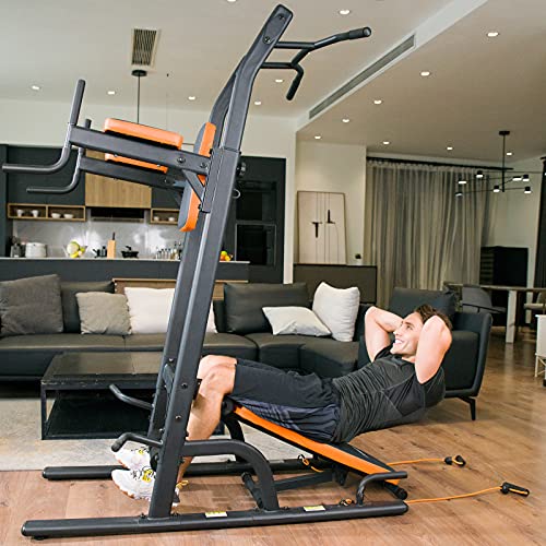 HARISON Power Tower Pull Up Bar Dip Station with Bench Press for Strength Training Home Gym Exercise Equipment