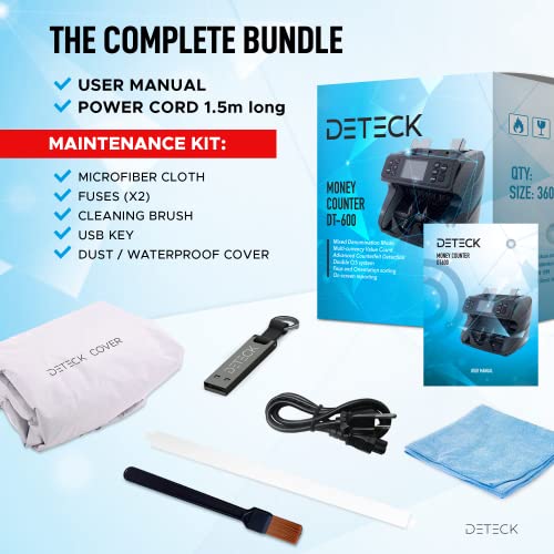 DETECK Spark Money Counter Machine Mixed Denomination, Multi Currency DT600 Bank Grade Bill Counter Machine, Serial Nb, 2CIS/UV/MG Counterfeit Detection, Cash Counter, Value Count & Print