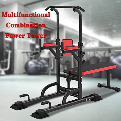 DLWDMRV Professional Home Dumbbell Bench Multi-Function Power Tower with Sit Up Bench,Adjustable Height Pull Up Tower Heavy Duty Dip Station Fitness Exercise Strength Training Workout Equipment